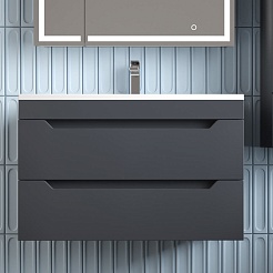 Style Line Тумба с раковиной Остин 80 подвесная графит – фотография-2